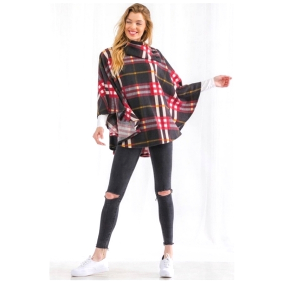 Super Soft✨️Cowl Neck Plaid Poncho✨️ - Picture 1 of 12